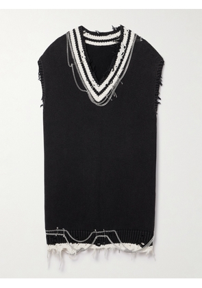 R13 - Distressed Embellished Striped Cotton Mini Dress - Black - x small,small,medium,large