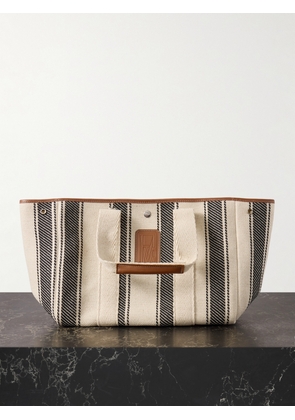 RUE de VERNEUIL - Traversée Medium Leather And Webbing-trimmed Striped Canvas Tote - Gray - One size