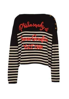 Philosophy Di Lorenzo Serafini Button Embellished Logo Detail Stripe Sweatshirt