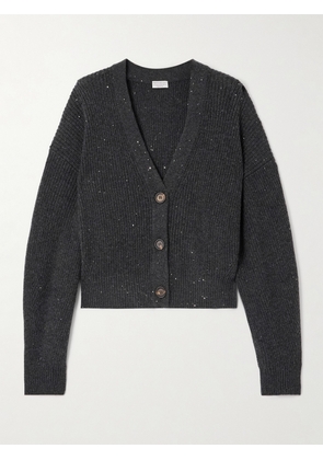 Brunello Cucinelli - Sequin-embellished Ribbed-knit Cardigan - Gray - xx small,x small,small,medium,large,x large