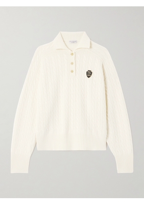 Brunello Cucinelli - Appliquèd Cable-knit Cashmere Sweater - White - x small,small,medium,large,x large