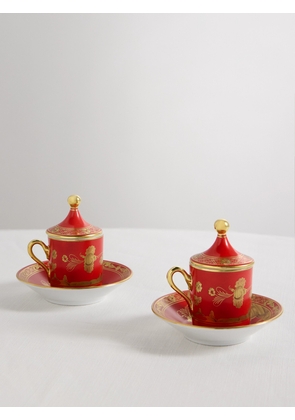 GINORI 1735 - Set Of Two Gold-plated Porcelain Coffee Mugs - Red - One size
