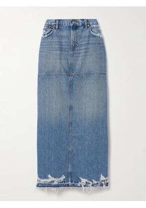 RE/DONE - Frayed Paneled Denim Maxi Skirt - Blue - 23,24,25,26,27,28,29,30,32