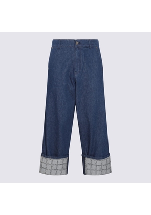 J.w. Anderson Blue Denim Grid Print Wide Leg Jeans
