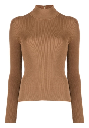 Michael Kors Collection ribbed-knit zip-up jumper - Brown