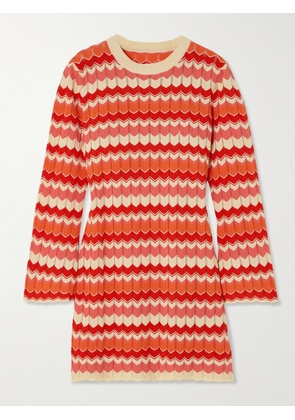RIXO - Mylene Striped Open-knit Cotton Mini Dress - Red - UK 6,UK 8,UK 10,UK 12,UK 14,UK 16,UK 18,UK 20