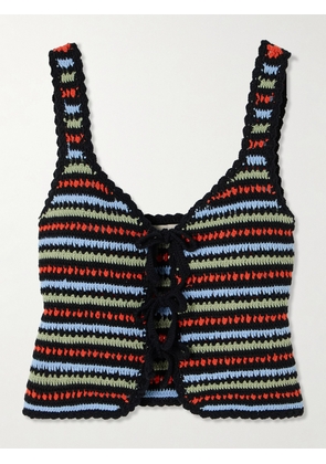 RIXO - Lia Cropped Bow-embellished Scalloped Crocheted Cotton Top - Multi - UK 6,UK 8,UK 10,UK 12,UK 14,UK 16,UK 18