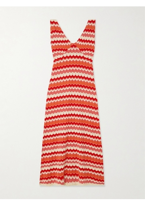 RIXO - Sandrine Striped Open-knit Cotton Midi Dress - Red - UK 6,UK 8,UK 10,UK 12,UK 14,UK 16,UK 18,UK 20