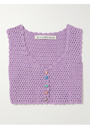 ALIX OF BOHEMIA - Ludi Cropped Open-knit Cotton Top - Purple - x small,small,medium,large