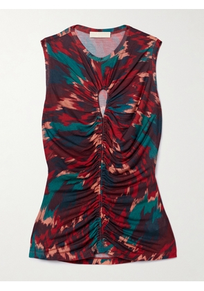 Ulla Johnson - Gabi Cutout Ruched Printed Lyocell-jersey Top - Multi - x small,small,medium,large