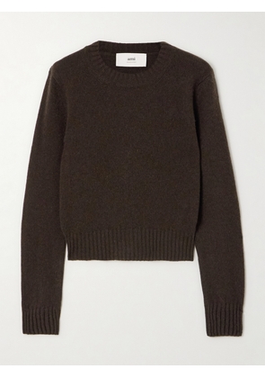 AMI PARIS - Embroidered Cashmere And Wool-blend Sweater - Brown - xx small,x small,small,medium,large