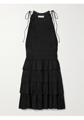 Ulla Johnson - Cecily Tiered Plissé-satin Mini Dress - Black - US00,US0,US2,US4,US6,US8,US10,US12