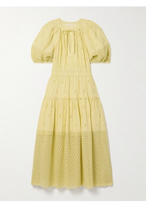 Ulla Johnson - Nova Tiered Broderie Anglaise Cotton-poplin Midi Dress - Yellow - US0,US2,US4,US6,US8,US10,US12,US14,US16