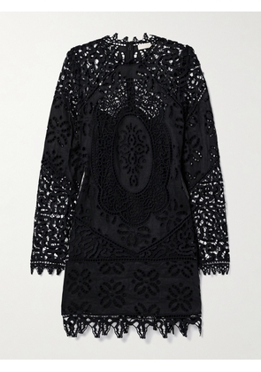 Ulla Johnson - Eleni Guipure Lace-trimmed Linen Mini Dress - Black - US0,US2,US4,US6,US8,US10