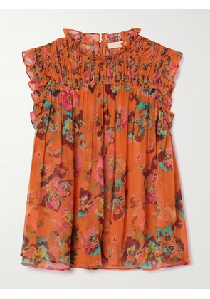 Ulla Johnson - Georgina Gathered Floral-print Silk-crepon Blouse - Orange - US00,US0,US2,US4,US6,US8,US10,US12