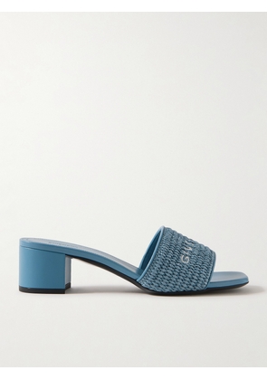 Givenchy - 4g Leather-trimmed Embroidered Raffia Mules - Blue - IT37,IT37.5,IT38,IT38.5,IT39,IT40,IT41