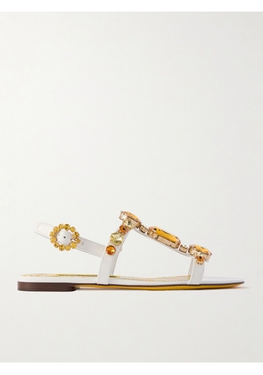 Dolce & Gabbana - Bianca Crystal-embellished Patent-leather Sandals - White - IT35,IT36,IT36.5,IT37,IT37.5,IT38,IT38.5,IT39,IT39.5,IT40,IT41