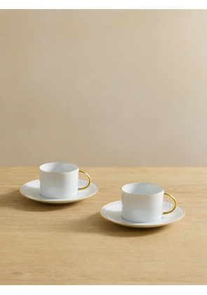 L'Objet - Neptune Set Of Two Gold-plated Porcelain Tea Cups And Saucers - White - One size