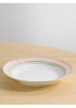 GINORI 1735 - Colonna Set Of Two 24cm Gold-plated Porcelain Soup Plates - Pink - One size