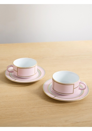 GINORI 1735 - Set Of Two Gold-plated Porcelain Tea Cups And Plates - Pink - One size
