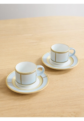 GINORI 1735 - Set Of Two Gold-plated Porcelain Tea Cups And Plates - Blue - One size