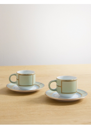 GINORI 1735 - Set Of Two Gold-plated Porcelain Tea Cups And Plates - Green - One size