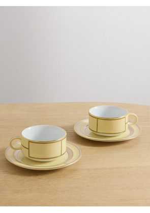 GINORI 1735 - Set Of Two Gold-plated Porcelain Tea Cups And Saucers - Yellow - One size