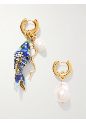 Martha Calvo - Barrier Gold-plated, Pearl And Enamel Hoop Earrings - Multi - One size