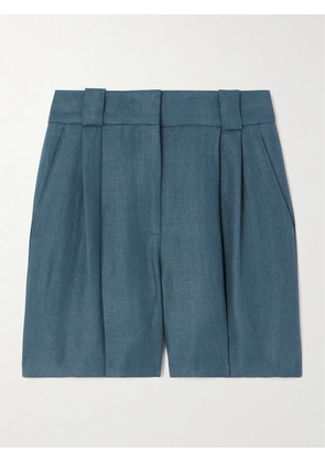 Blazé Milano - Clarity Pleated Herringbone Linen Shorts - Blue - 00,0,1,2,3