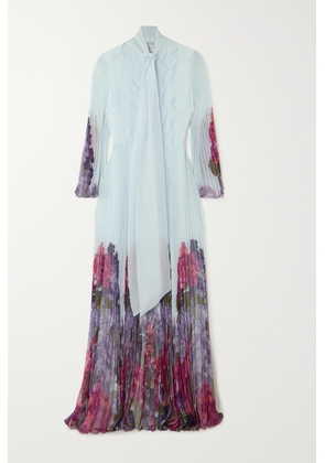 Valentino Garavani - Ruffled Pleated Floral-print Silk-chiffon Gown - Blue - IT36,IT38