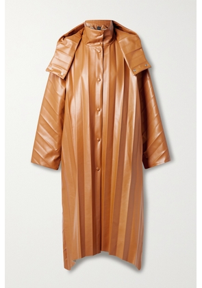 A.W.A.K.E. MODE - Hooded Pleated Faux Leather Coat - Brown - FR34,FR36,FR38,FR40,FR42