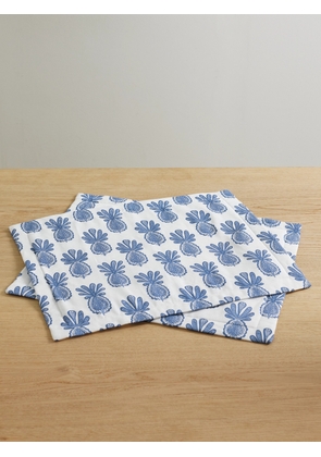 La DoubleJ - Set Of Two Printed Linen Placemats - Blue - One size