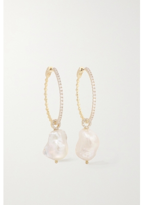 Mateo - 14-karat Gold, Pearl And Diamond Hoop Earrings - One size
