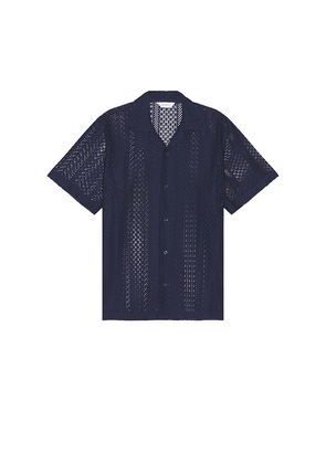 SATURDAYS NYC Canty Cotton Lace Shirt in Navy. Size M, S, XL/1X.