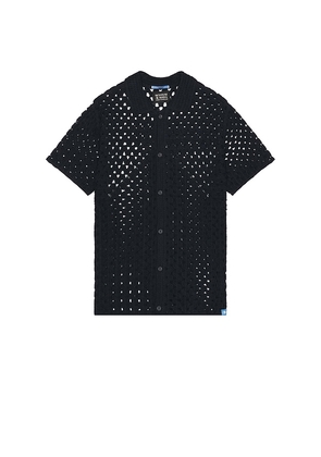 Scotch & Soda Crochet Short Sleeve Shirt in Navy. Size M, S, XL/1X.