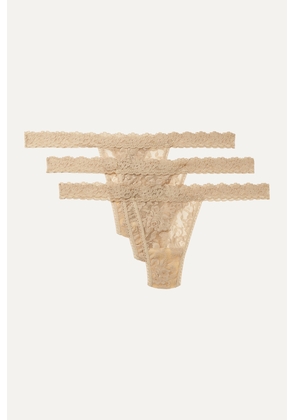 HANKY PANKY - + Net Sustain Set Of Three Stretch-lace Thongs - Neutrals - One size