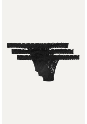 HANKY PANKY - + Net Sustain Set Of Three Stretch-lace Thongs - Black - One size