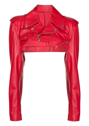 Monse cropped double-belt leather jacket - Red