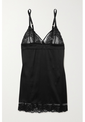 Coco de Mer - Seraphine Lace-trimmed Silk-blend Satin Chemise - Black - x small,small,medium,large,x large