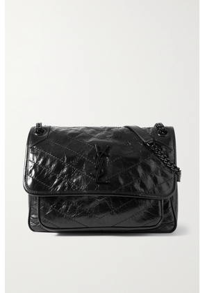SAINT LAURENT - Niki Medium Quilted Crinkled Glossed-leather Shoulder Bag - Black - One size