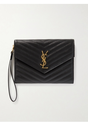 SAINT LAURENT - Monogramme Quilted Textured-leather Pouch - Black - One size