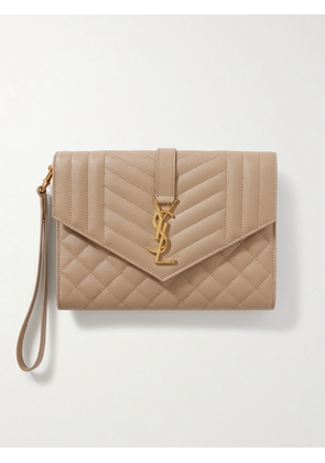 SAINT LAURENT - Envelope Quilted Textured-leather Pouch - Neutrals - One size
