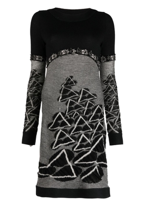 CHANEL Pre-Owned 2009 long-sleeve intarsia-knit minidress - Black