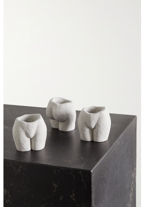 Anissa Kermiche - Rock Bottom Set Of Three Speckled Ceramic Tea Light Holders - White - One size