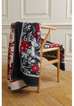 Erdem - Floral-jacquard Merino Wool And Cashmere-blend Throw - Blue - One size