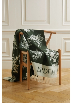 Erdem - Fringed Floral-jacquard Merino Wool And Cashmere-blend Throw - Green - One size