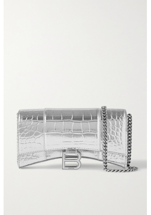 Balenciaga - Hourglass Metallic Croc-effect Leather Shoulder Bag - Silver - One size