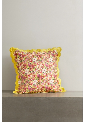 Loretta Caponi - Scalloped Floral-print Cotton Down Cushion - Pink - One size