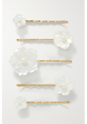 Jennifer Behr - Zinnia Set Of Five Gold-tone Mother-of-pearl Hair Slides - White - One size