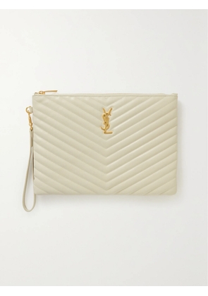 SAINT LAURENT - Monogram Quilted Leather Pouch - White - One size